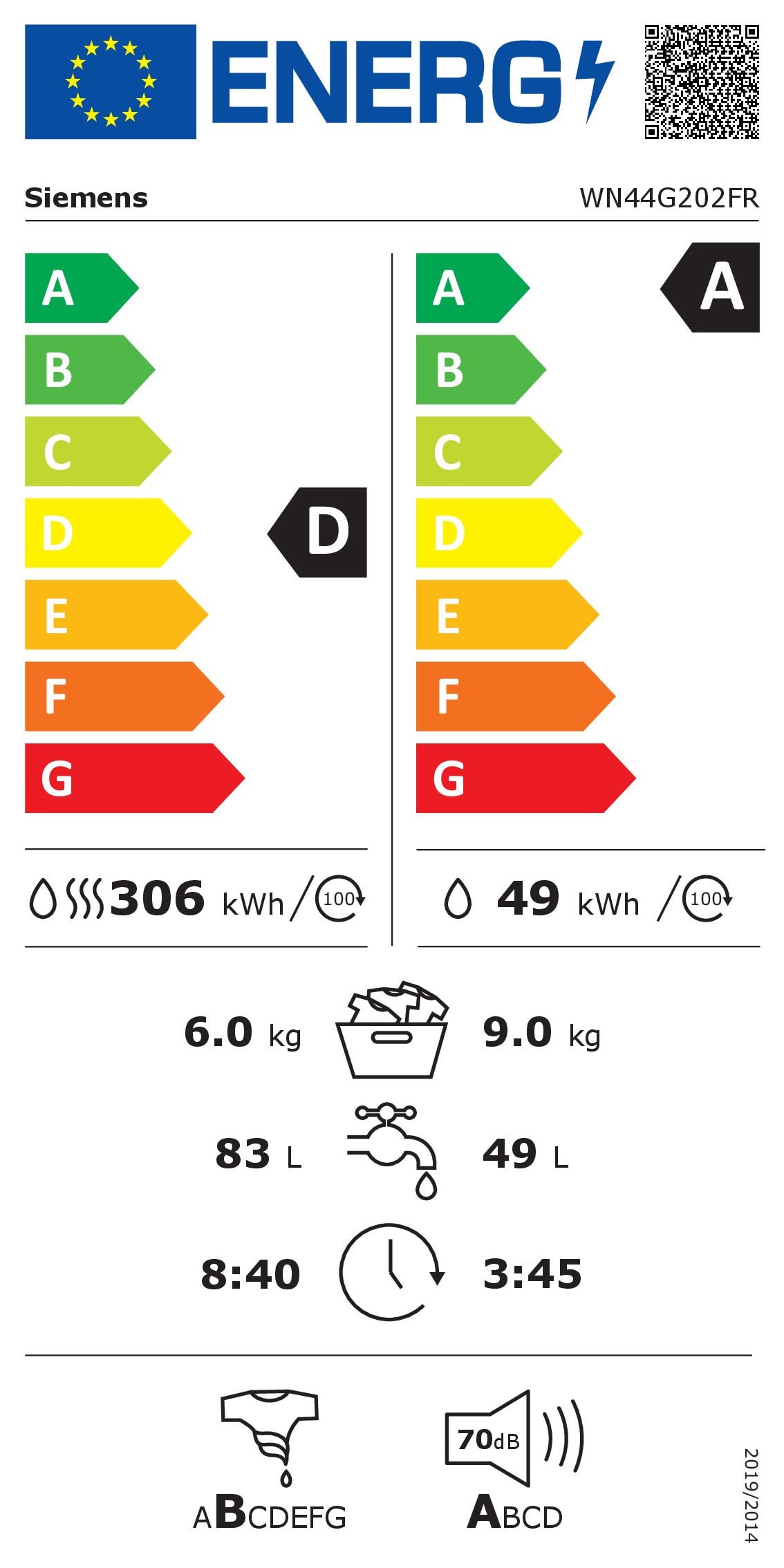 Lave linge sechant Frontal SIEMENS  - WN44G202FR