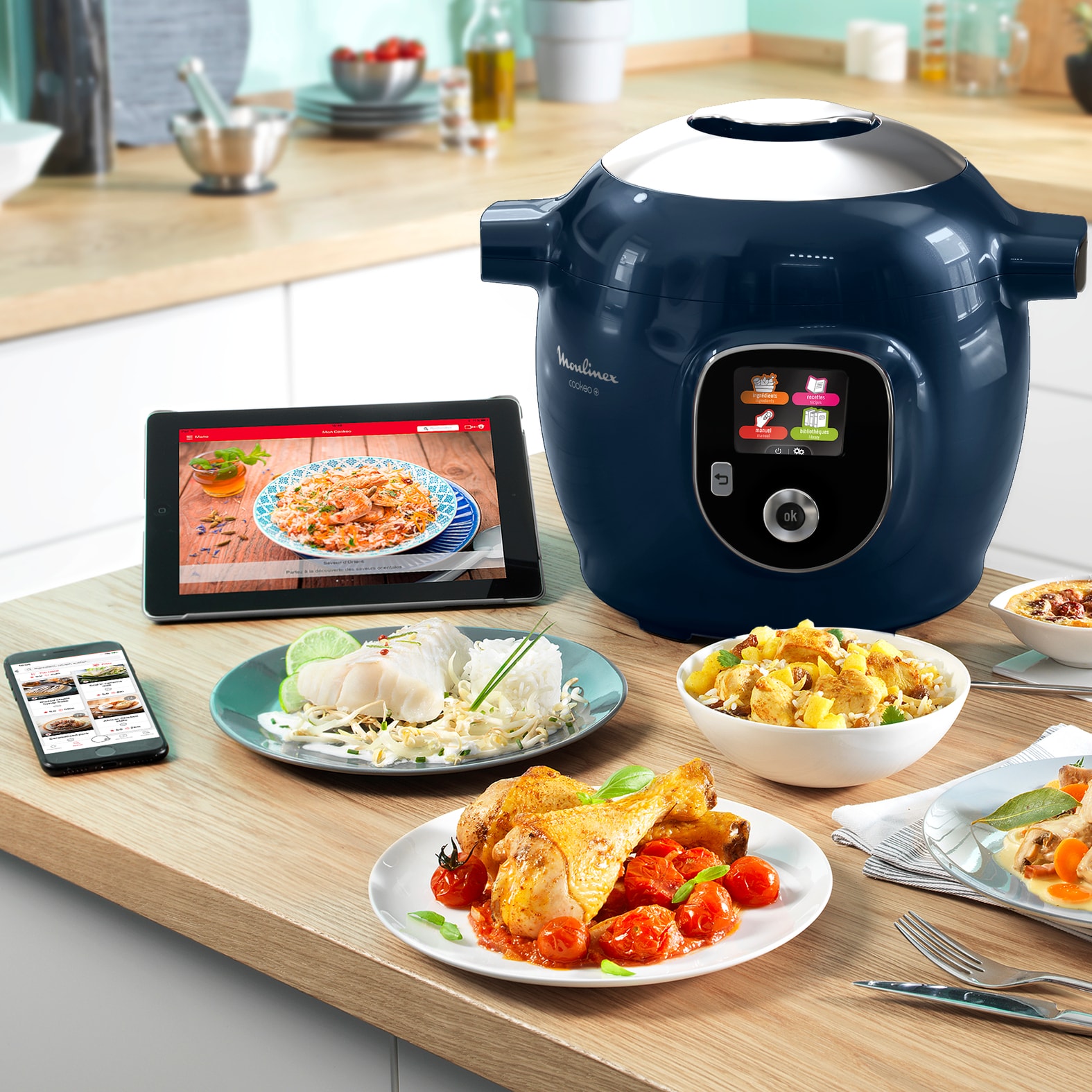 Multicuiseur MOULINEX Cookeo+ 150 recettes, Bleu - YY5137FB