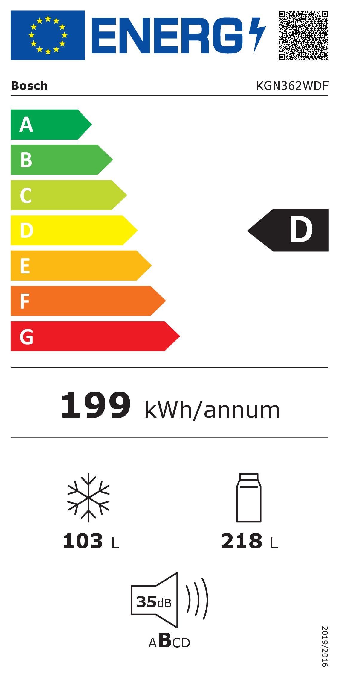 Réfrigérateur congélateur bas BOSCH Série 4 No Frost 321L Blanc - KGN362WDF