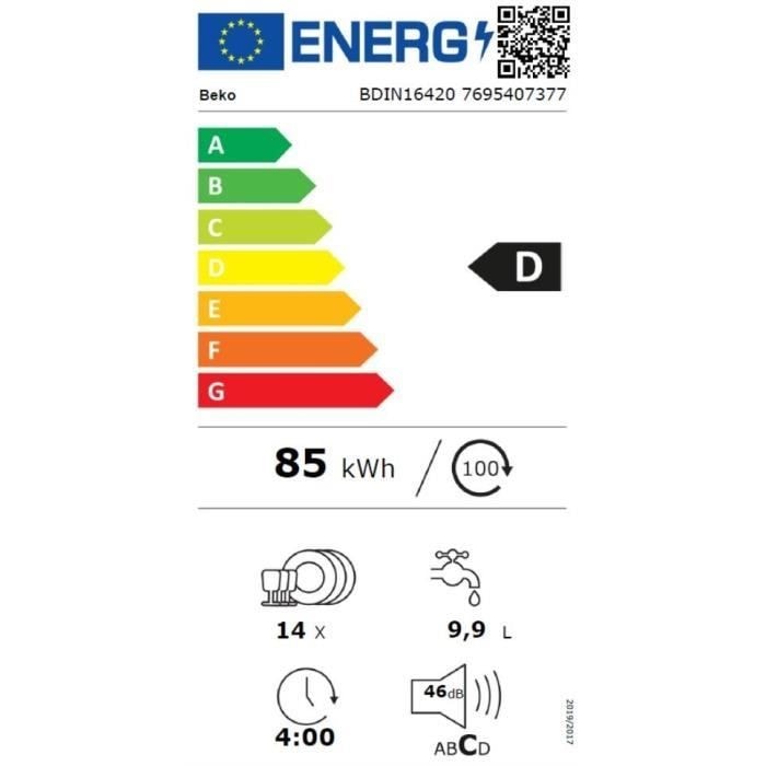 Lave vaisselle tout integrable 60 cm BEKO  - BDIN16420