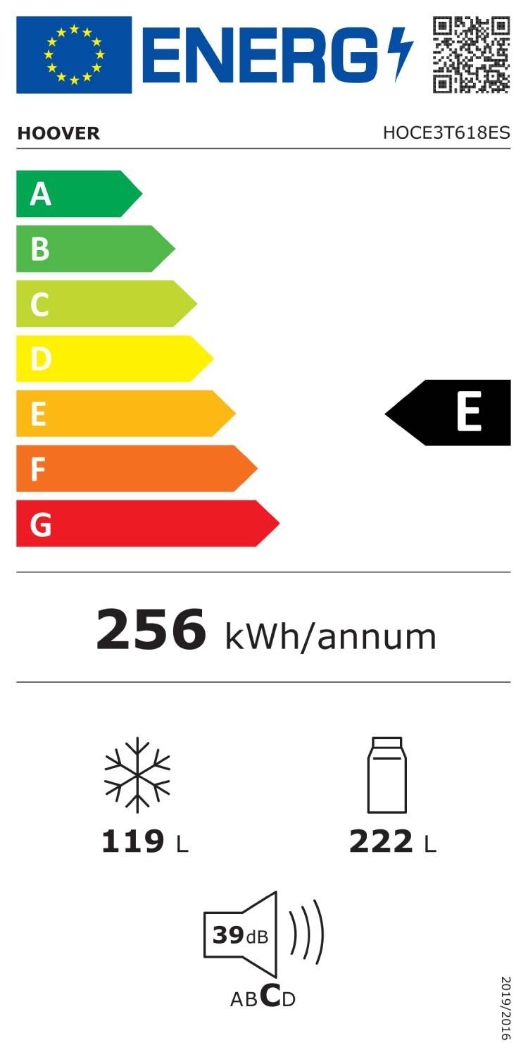 Réfrigérateur congélateur bas HOOVER Total No Frost 39dB 341L - HOCE3T618ES