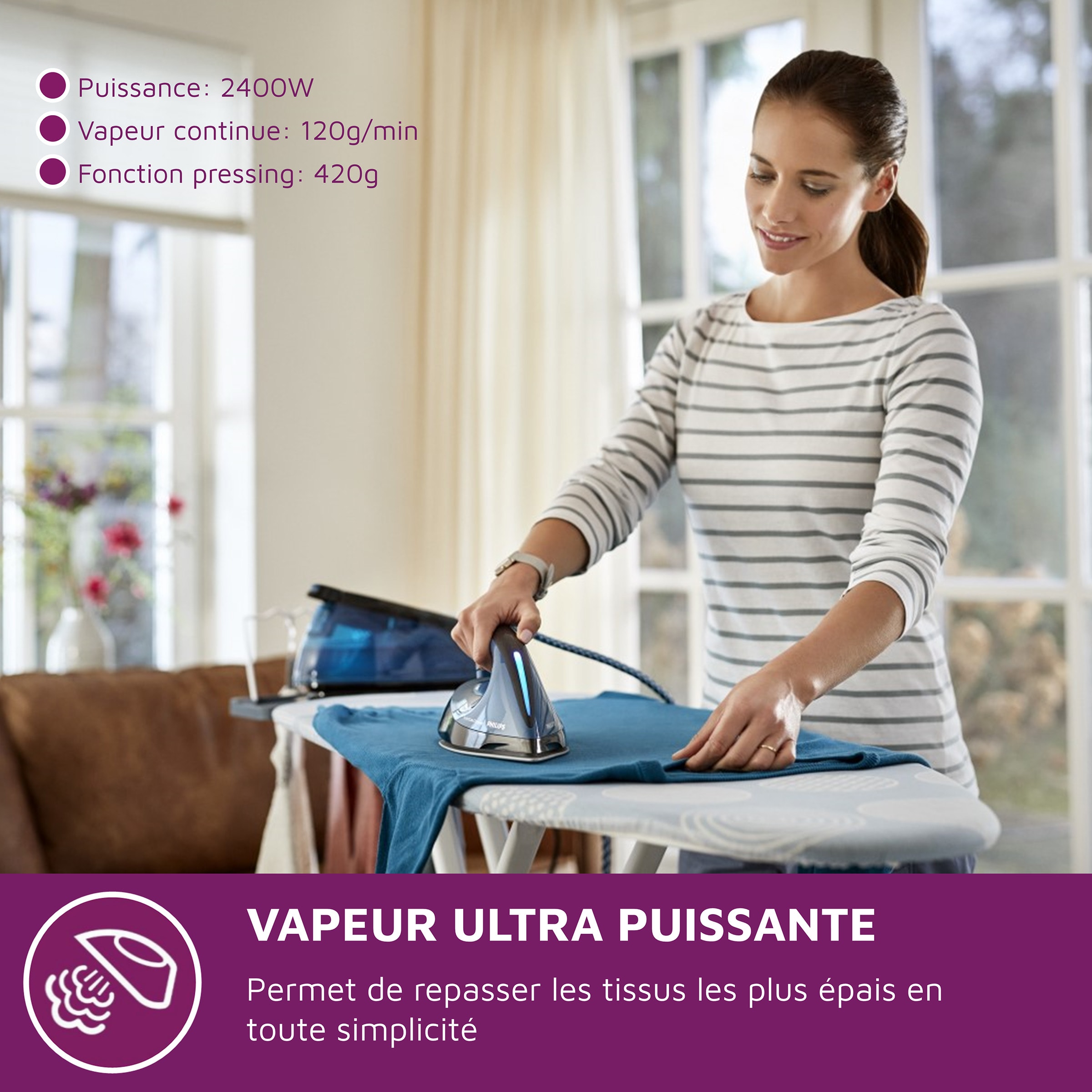 Centrale vapeur PHILIPS PerfectCare Compact 2400W Bleu - GC7846/80