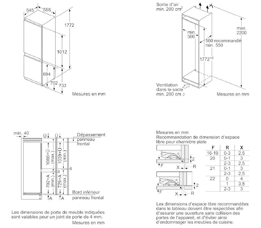 BOSCH Réfrigérateur congélateur encastrable Série 6 LowFrost 265L - KIS86AFE0