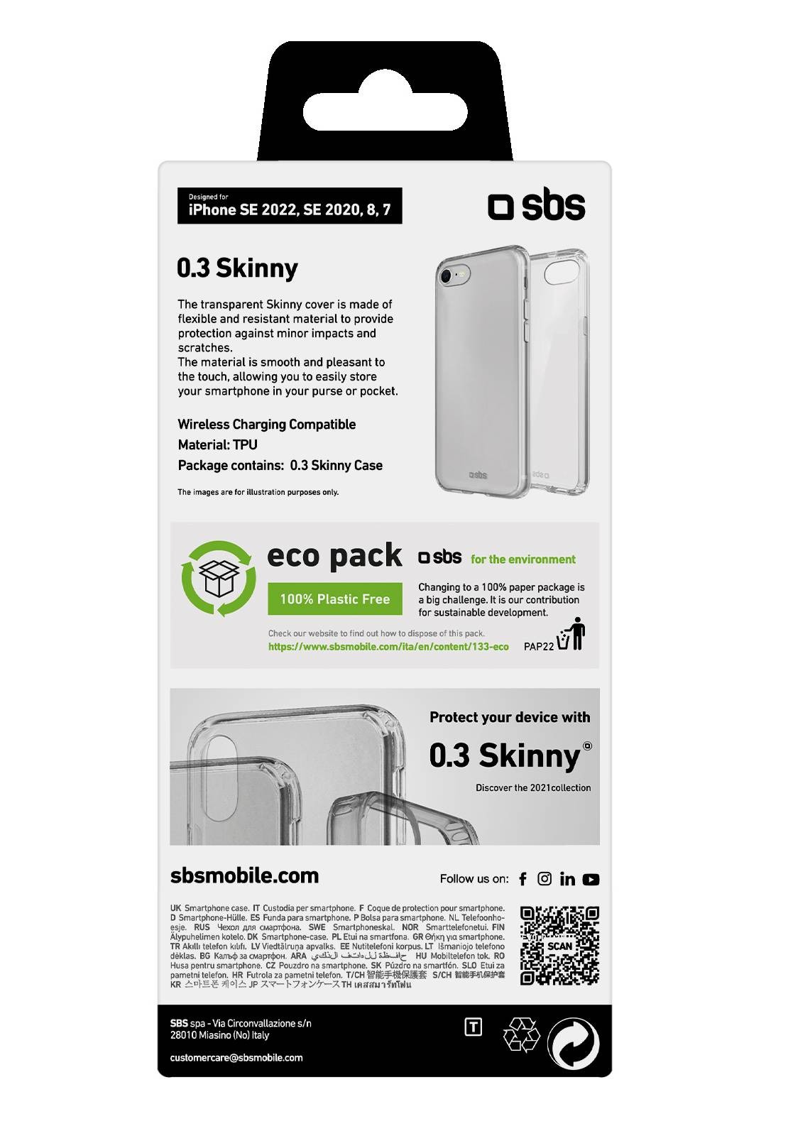SBS Coque iPhone Coque Skinny pour iPhone SE 2022/SE 2020/8/7 - COQUESKIN-IPSE/8/7