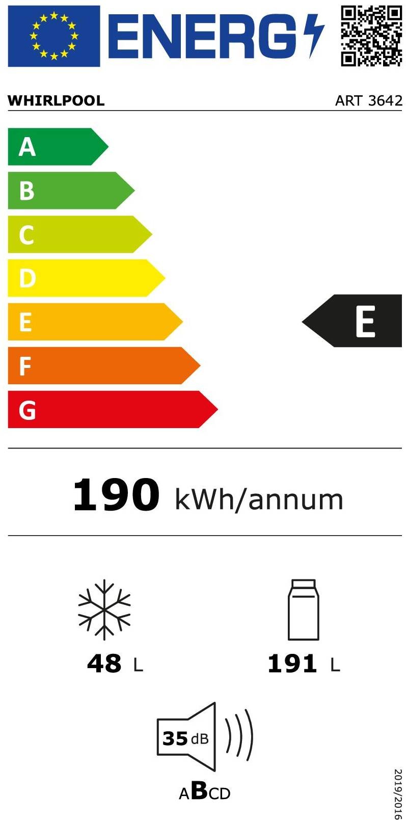 Réfrigérateur congélateur encastrable WHIRLPOOL , Froid statique, 239L - ART3642