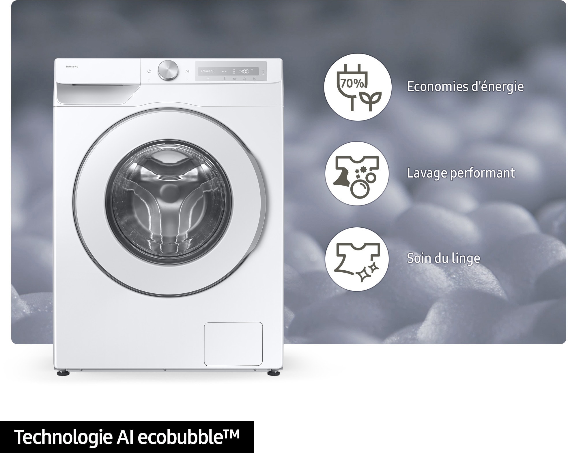 Lave linge Frontal SAMSUNG AI ecobubble 11Kg Blanc - WW11DG6B25LE