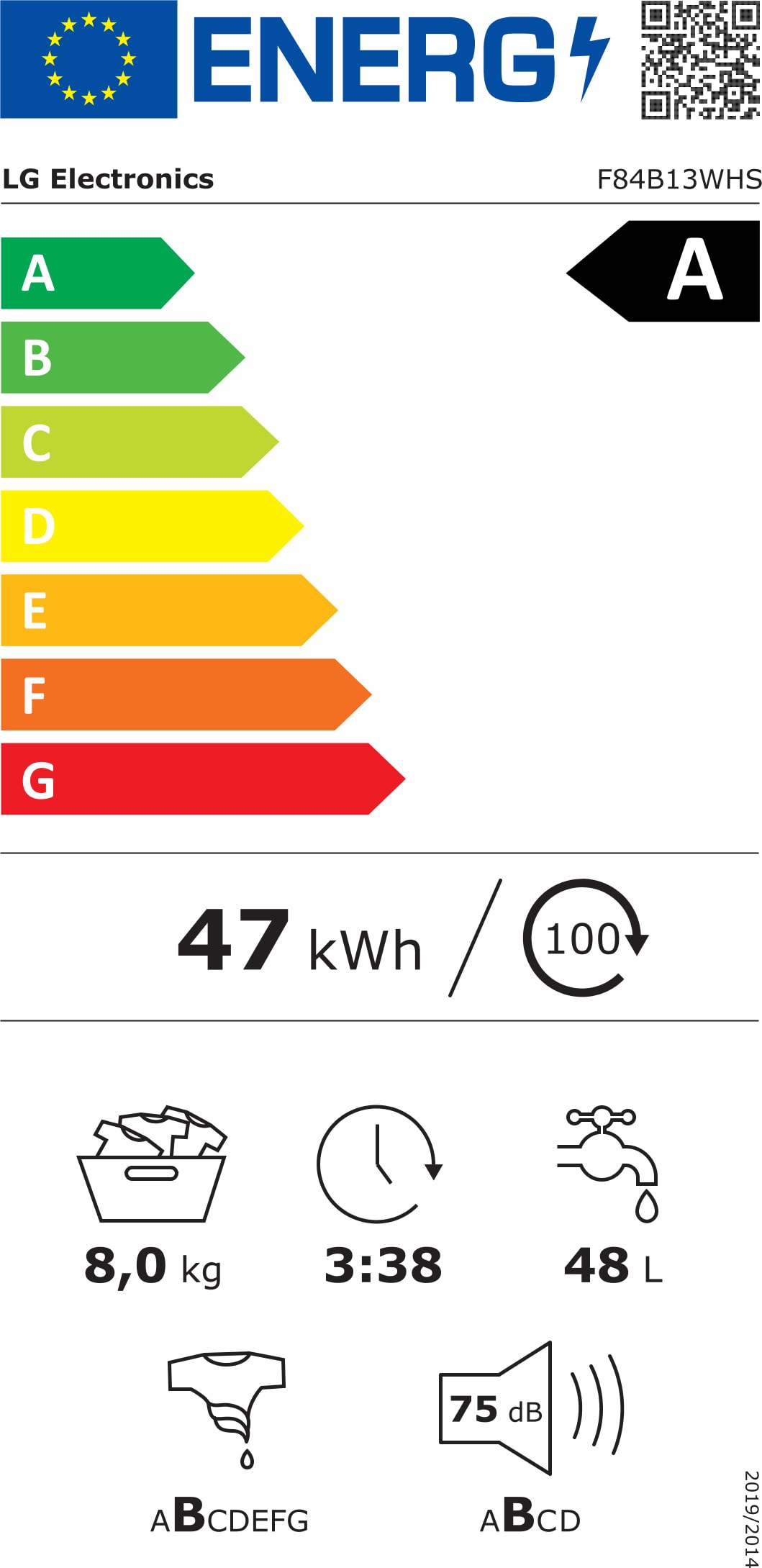 Lave linge Frontal LG 8kg 75db Blanc - F84B13WHS