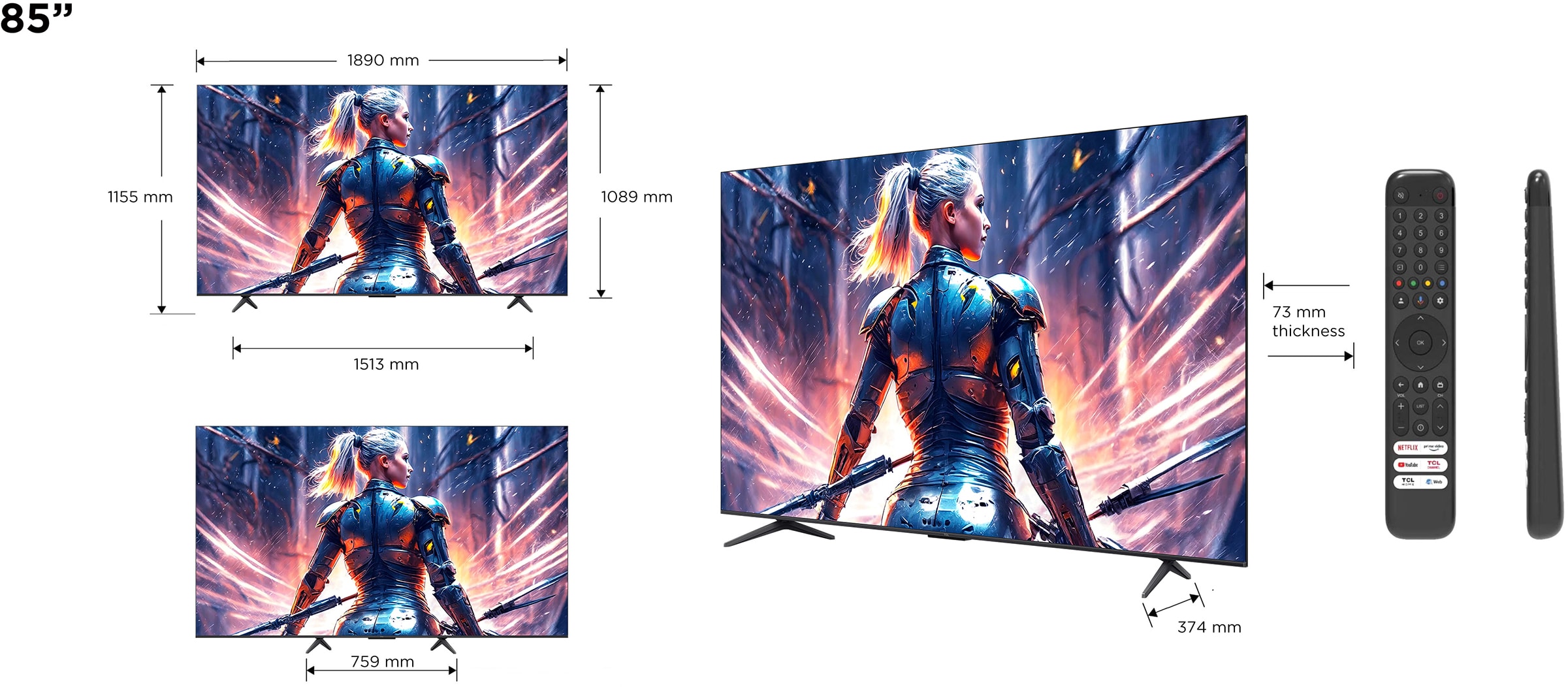 TV QLED 4K 215 cm TCL , Google TV, 144Hz, 85" - 85T8B