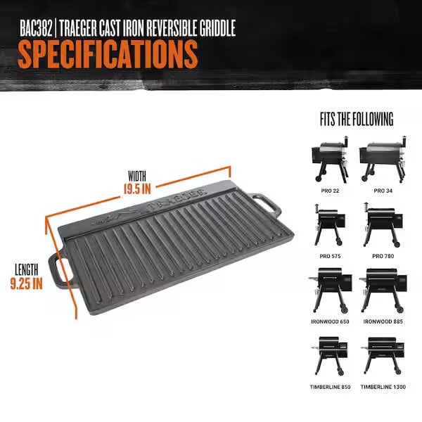 Accessoire barbecue TRAEGER Grille réversible en fonte - BAC382