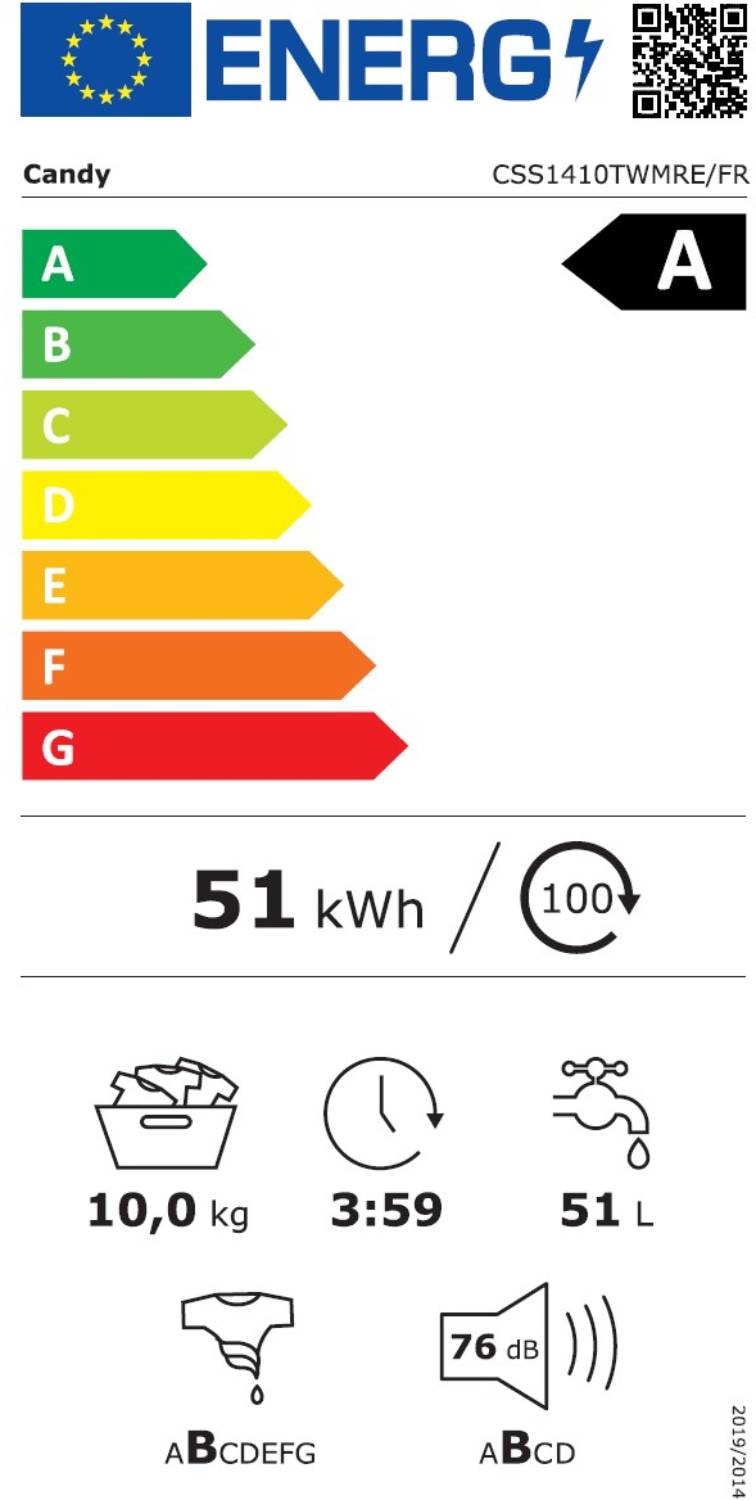 Lave linge Frontal CANDY 10kg blanc - CSS1410TWMRE-FR