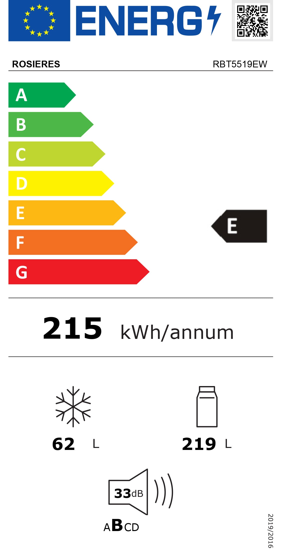 Réfrigérateur congélateur encastrable ROSIERES  - RBT5519EW