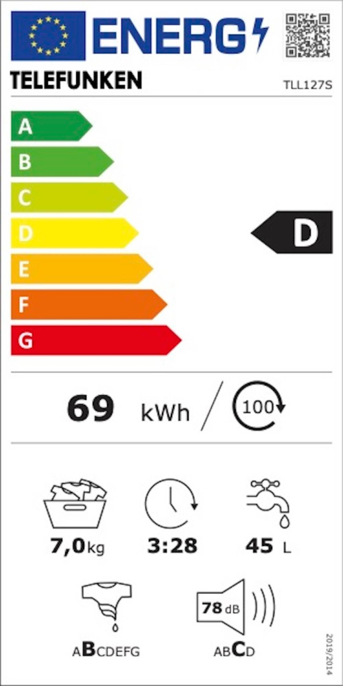 Lave linge Frontal TELEFUNKEN 7 Kg - TLL127S