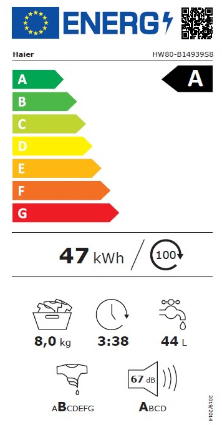 Lave linge Frontal HAIER I-Pro, Series 3, 8Kg, Gris - HW80-B14939S8