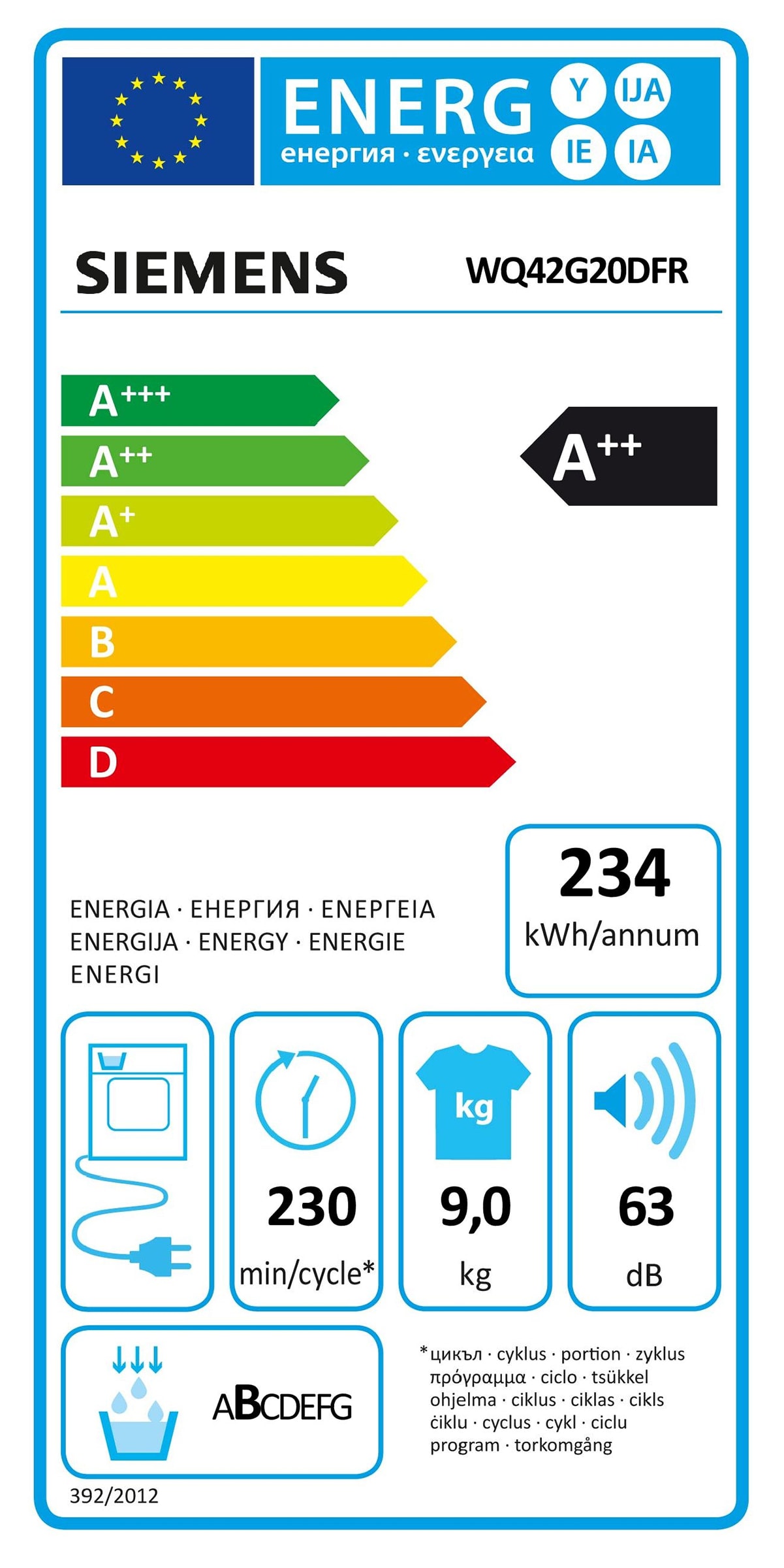 Sèche-linge pompe à chaleur SIEMENS 9kg blanc - WQ42G20DFR