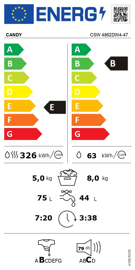 Lave linge sechant Frontal CANDY  - CSW4852DW4-47