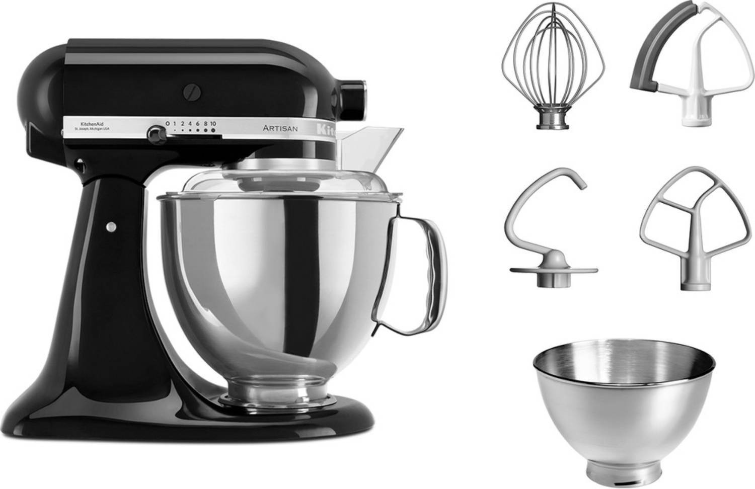 Robot culinaire KITCHENAID Artisan, 300W, 4,8L, Noir Onyx 5KSM175PSEOB