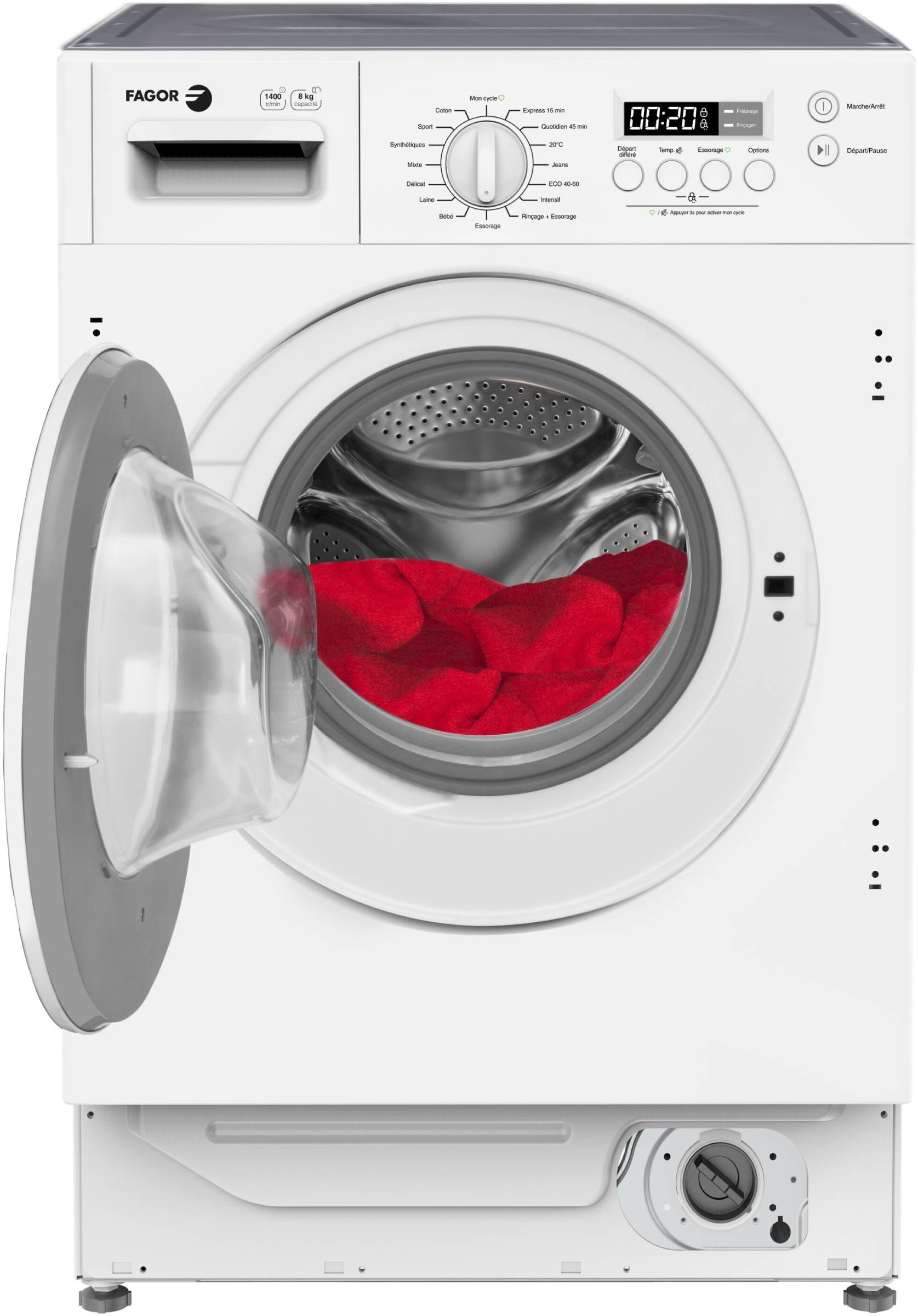 Lave linge encastrable FAGOR 16 programmes 1400 tours/min 76dB 8kg - FLI814IBW