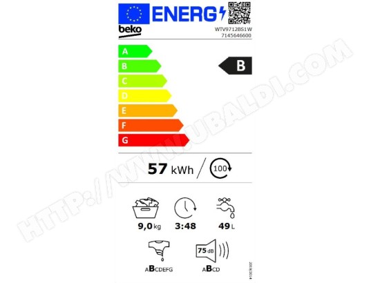 Lave linge Frontal BEKO 9kg - WTV9712BS1W