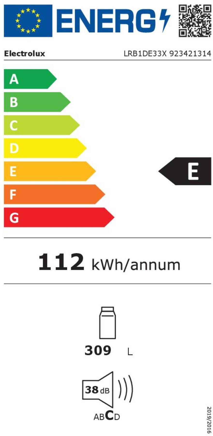 Réfrigérateur 1 porte ELECTROLUX Série 600 Froid Brassé Freestore 309L Inox - LRB1DE33X