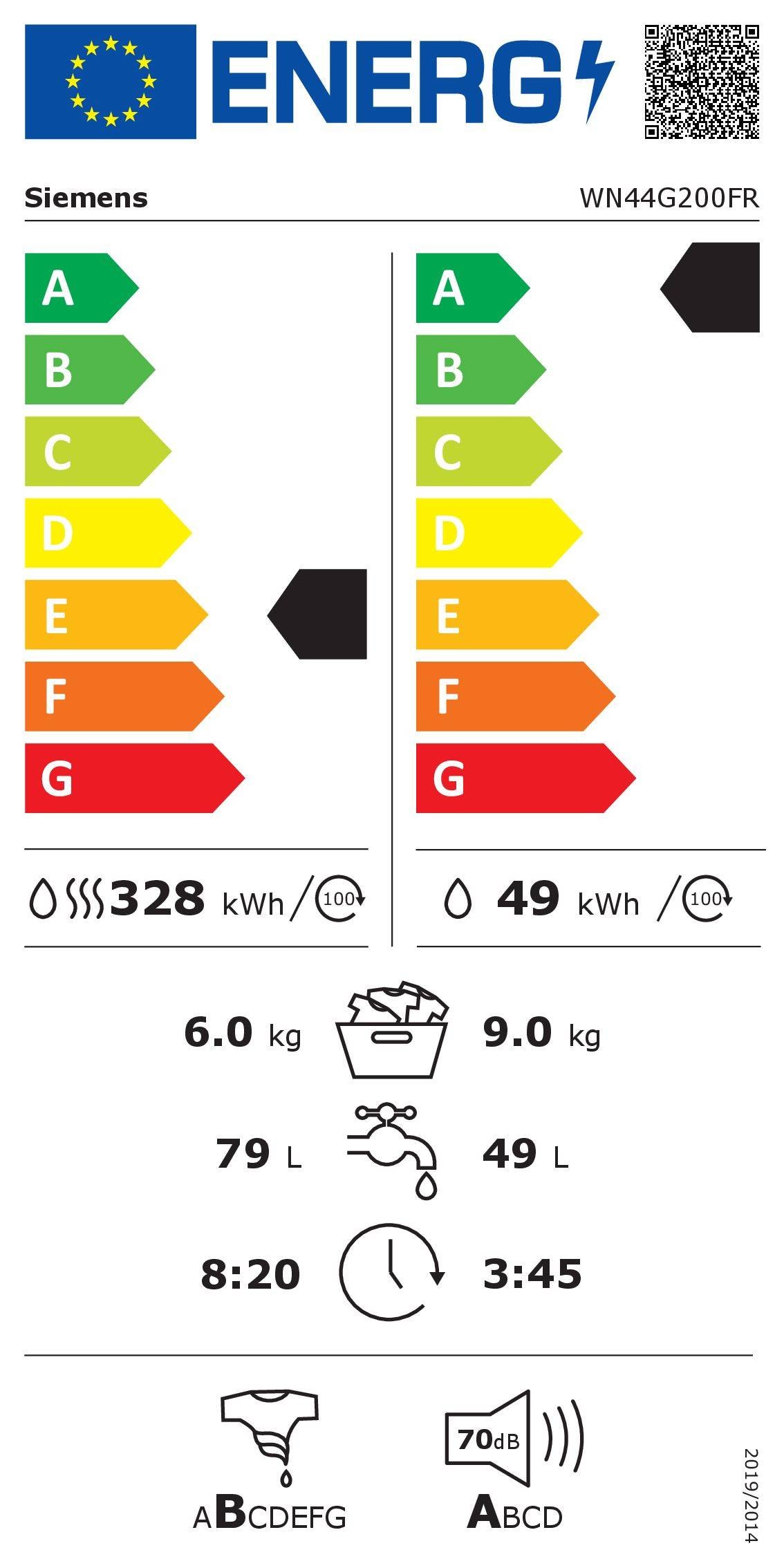 Lave linge sechant Frontal SIEMENS iQ500 9/6 kg - WN44G200FR