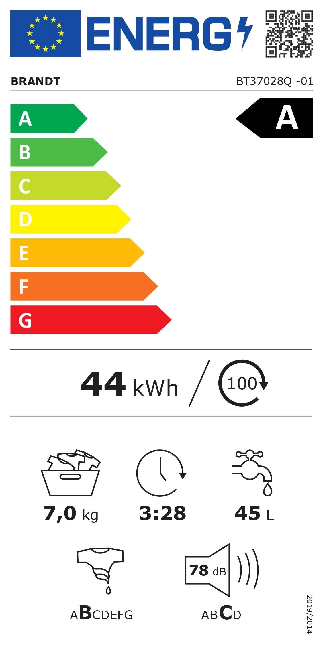 Lave linge Top BRANDT 7kg Blanc - BT37028Q