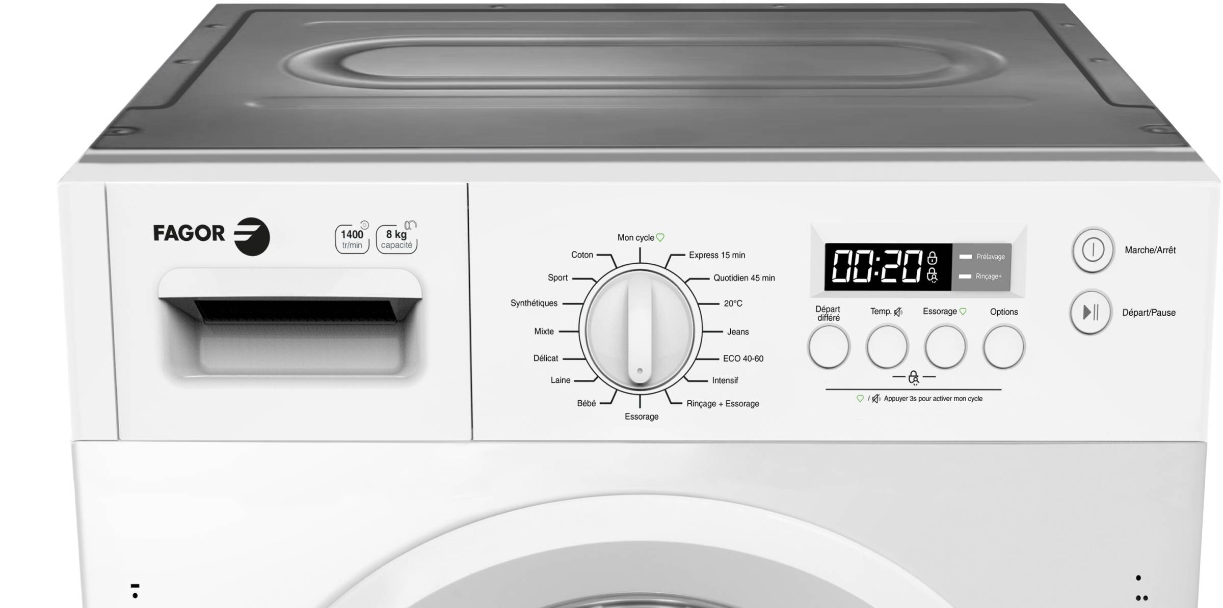 Lave linge encastrable FAGOR 16 programmes 1400 tours/min 76dB 8kg - FLI814IBW