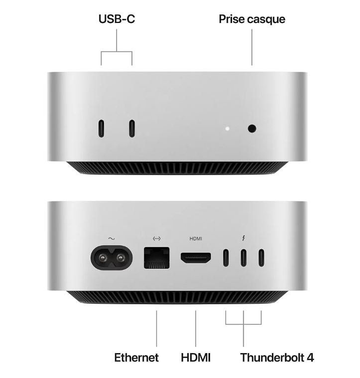 Mac mini APPLE , M4, 16go Ram, SSD 512go, Argent - MACMINI-MU9E3FN