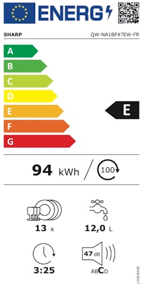 Lave vaisselle 60 cm SHARP 47db 13 couverts  - QWNA1BF47EW