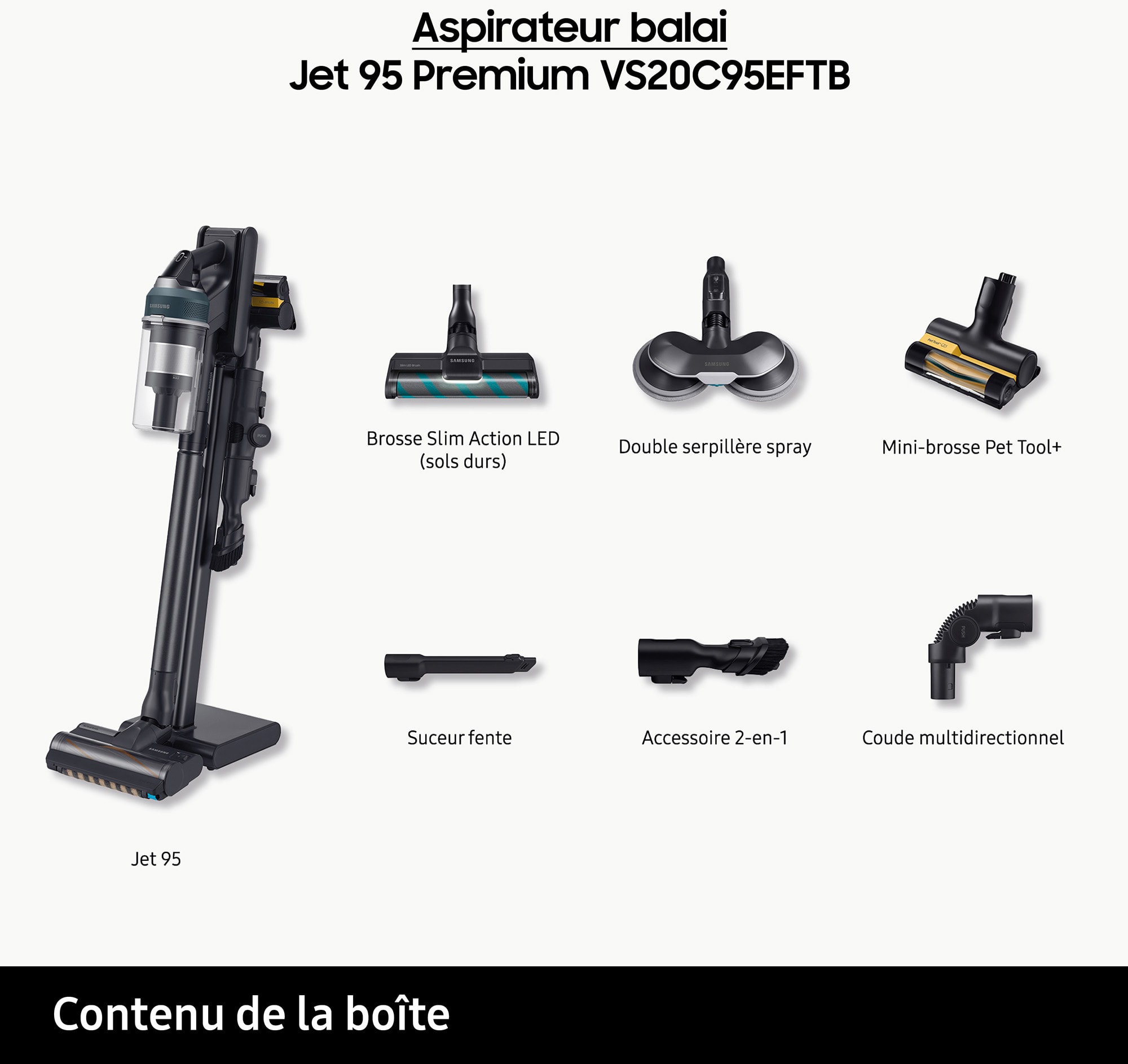 Aspirateur balai SAMSUNG Sans fil JET 95 Premium Noir  - JET95PREMIUM