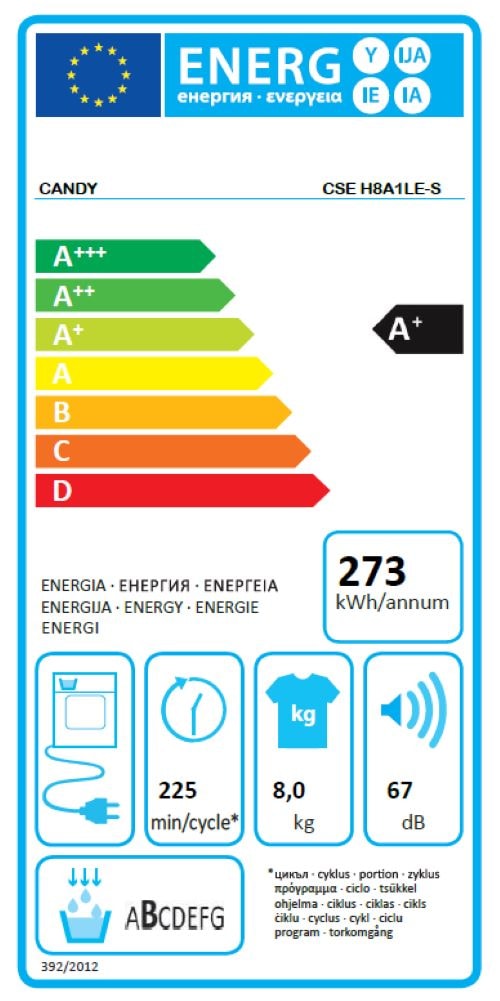 Sèche-linge pompe à chaleur CANDY 8kg blanc - CSEH8A1LE-S