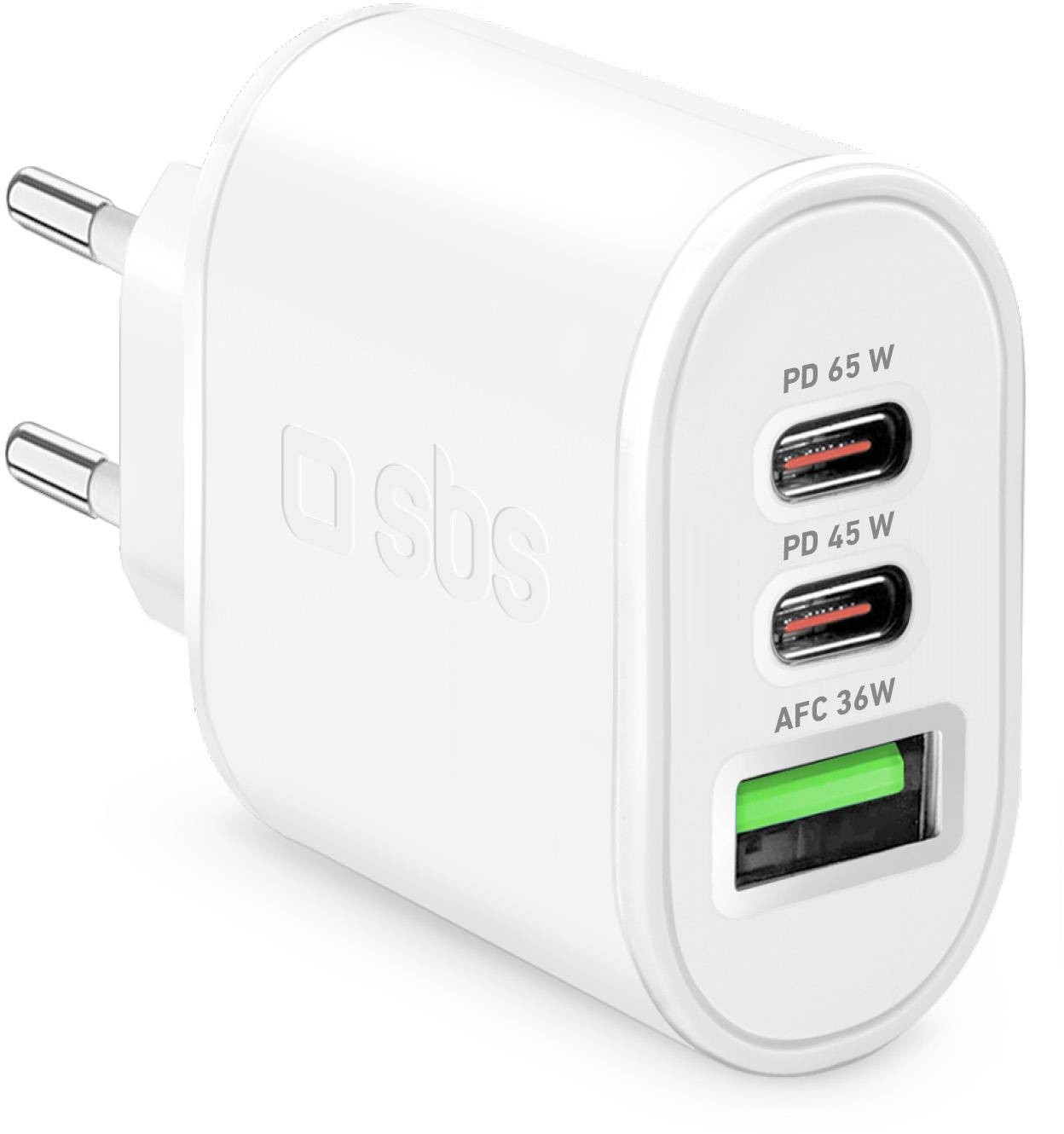 Chargeur secteur SBS ultra-rapide GaN 65W avec 2 ports USB-C Power Delivery et 1 port USB-A CHARG65W-2USBC-1USBA