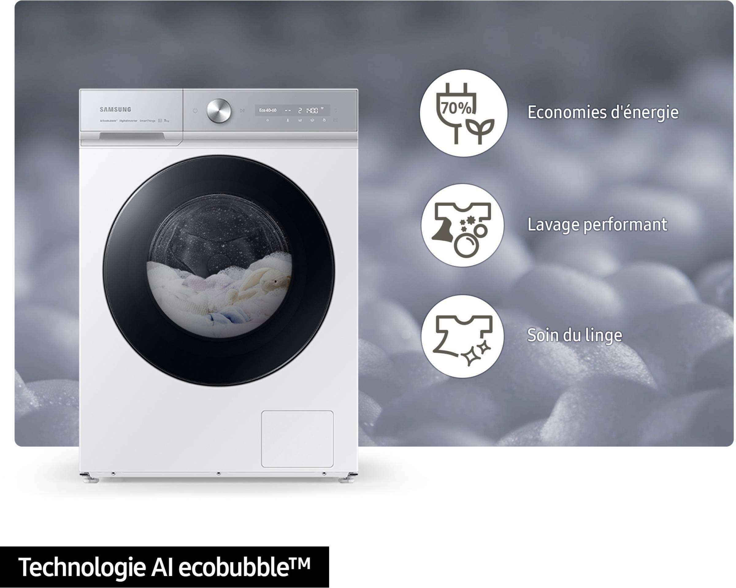 Lave linge Frontal SAMSUNG AI Ecobubble 11kg Noir - WW11DB7B94GB