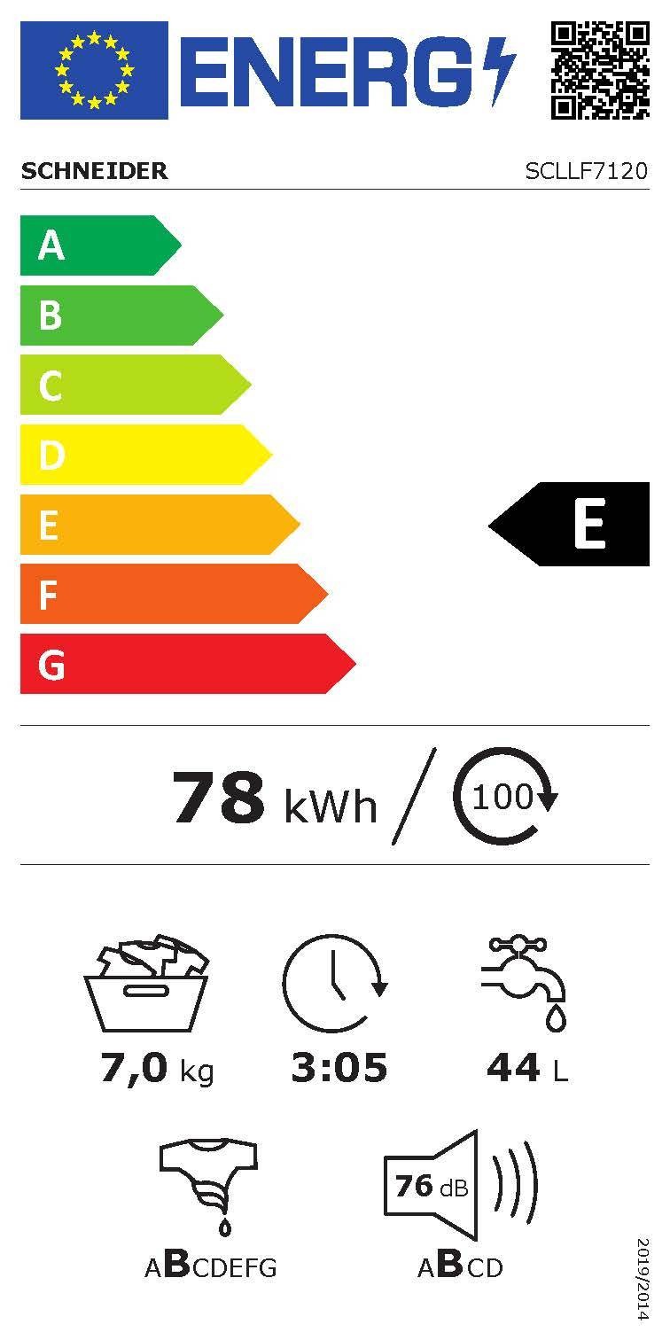 Lave linge Frontal SCHNEIDER 10 programmes 1200 trs/ mn 7 kg - SCLLF7120