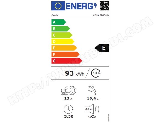 Lave vaisselle integrable 60 cm CANDY Easyclick WiFi 46dB 13 couverts  - CDSN2D350PX