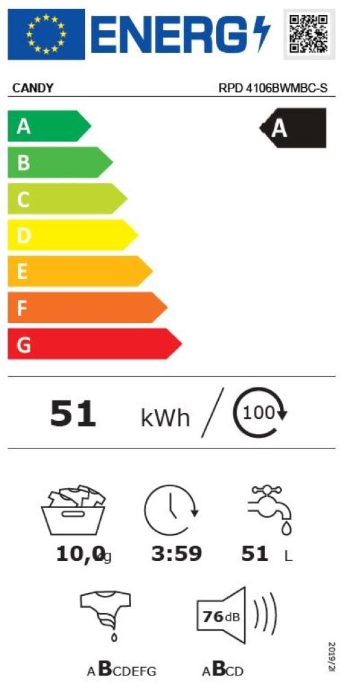 Lave linge Frontal CANDY 10kg blanc - RPD4106BWMBC-S