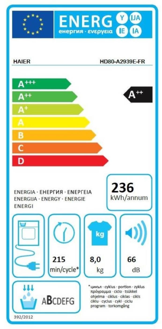 Sèche-linge pompe à chaleur HAIER  - HD80-A2939E-FR