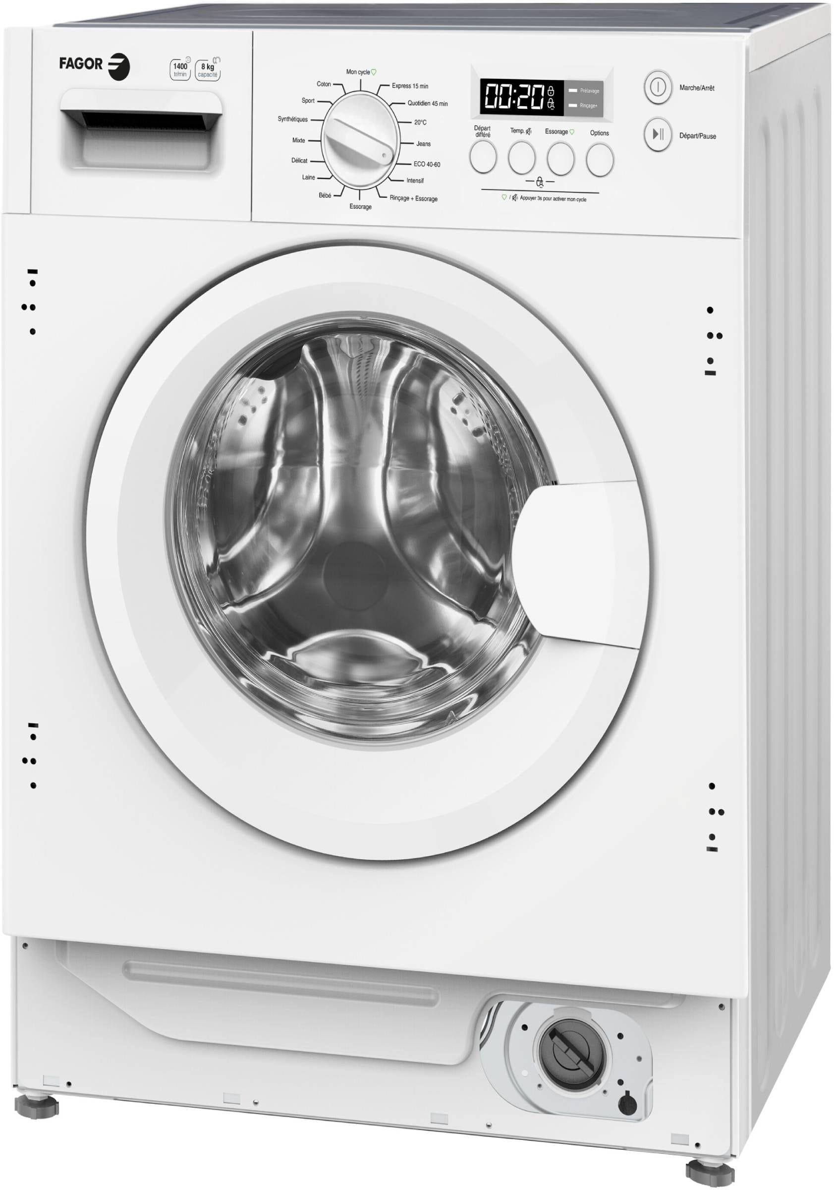 Lave linge encastrable FAGOR 16 programmes 1400 tours/min 76dB 8kg - FLI814IBW