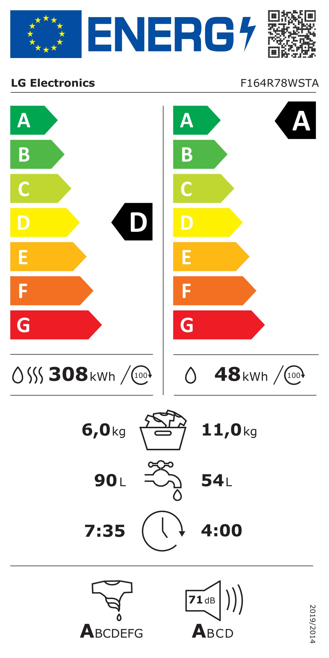 Lave linge sechant Frontal LG Lavage 11kg / Séchage 6kg - F164R78WSTA