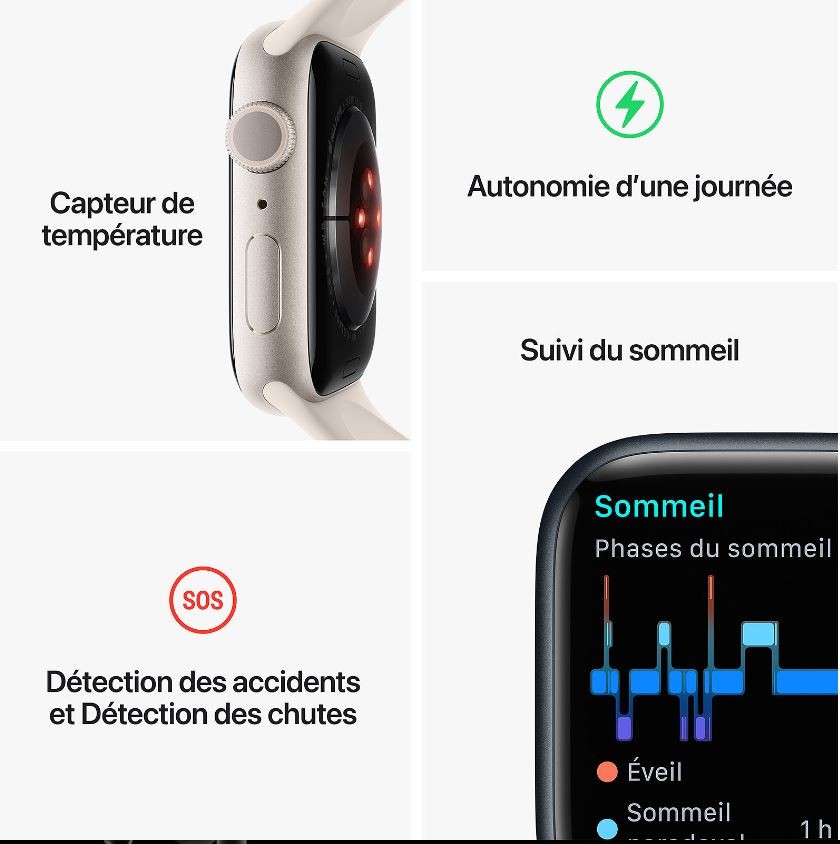 Montre connectée APPLE Apple Watch Série 8 GPS 41mm Noir - WATCH8-MNP53NF