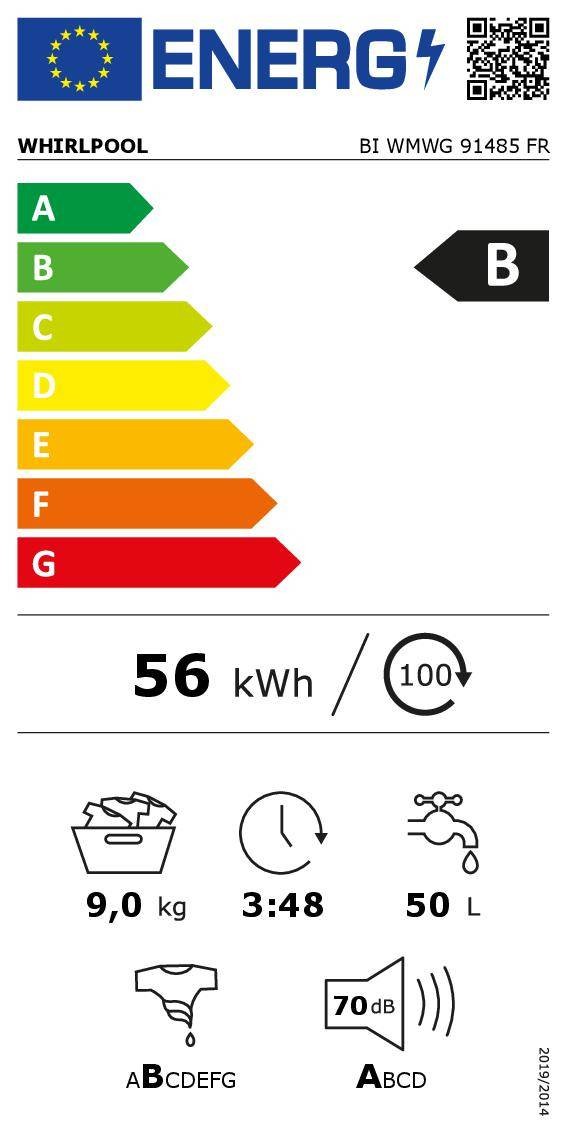 Lave linge encastrable WHIRLPOOL  - BIWMWG91485FR