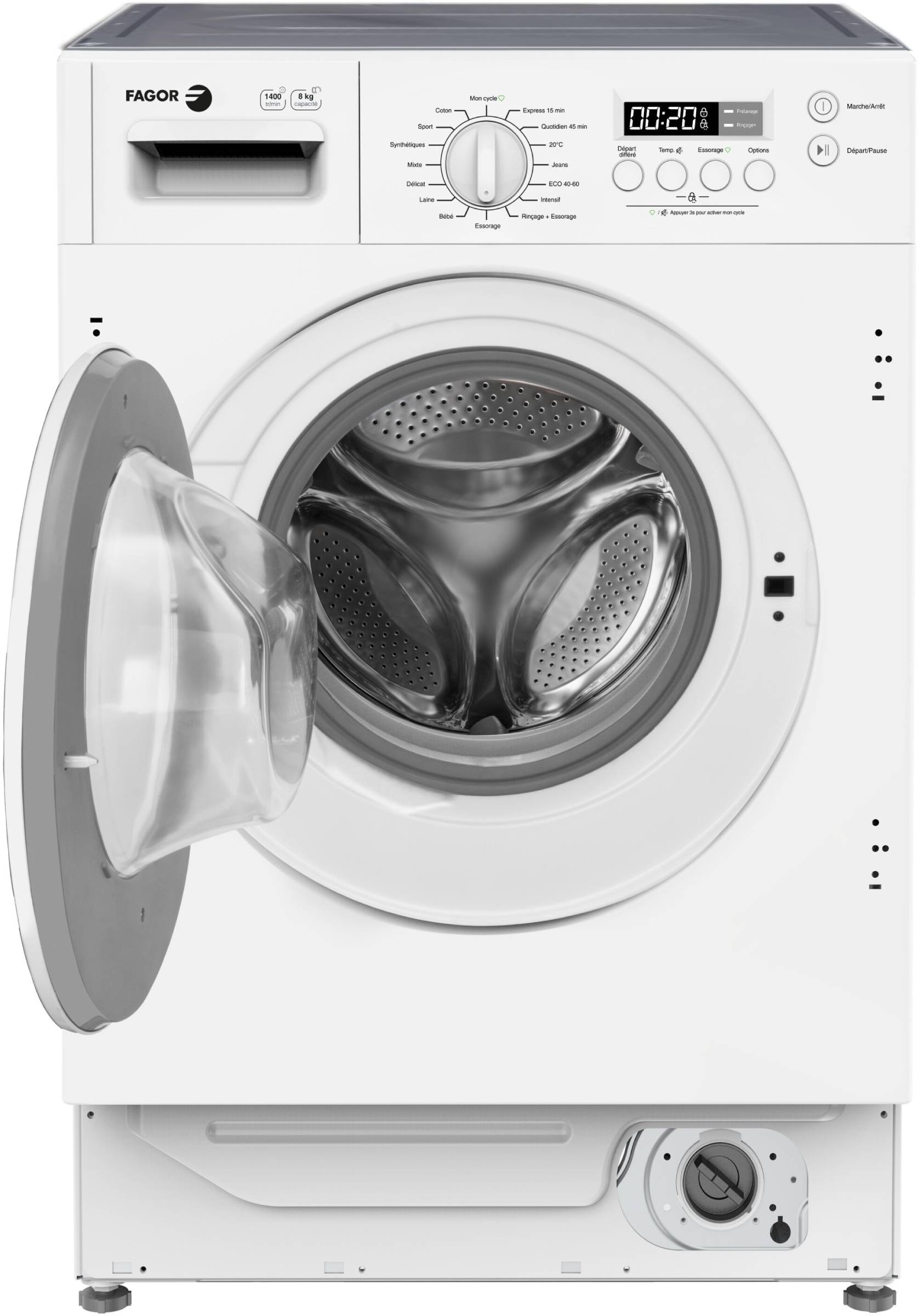 Lave linge encastrable FAGOR 16 programmes 1400 tours/min 76dB 8kg - FLI814IBW