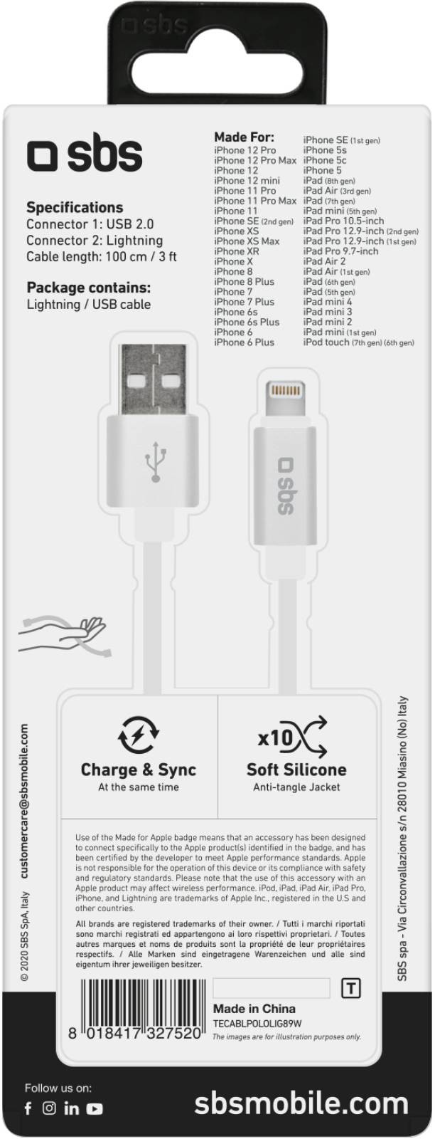 SBS Câble USB - Lightning - CABLE-LIGHTNINGBLANC