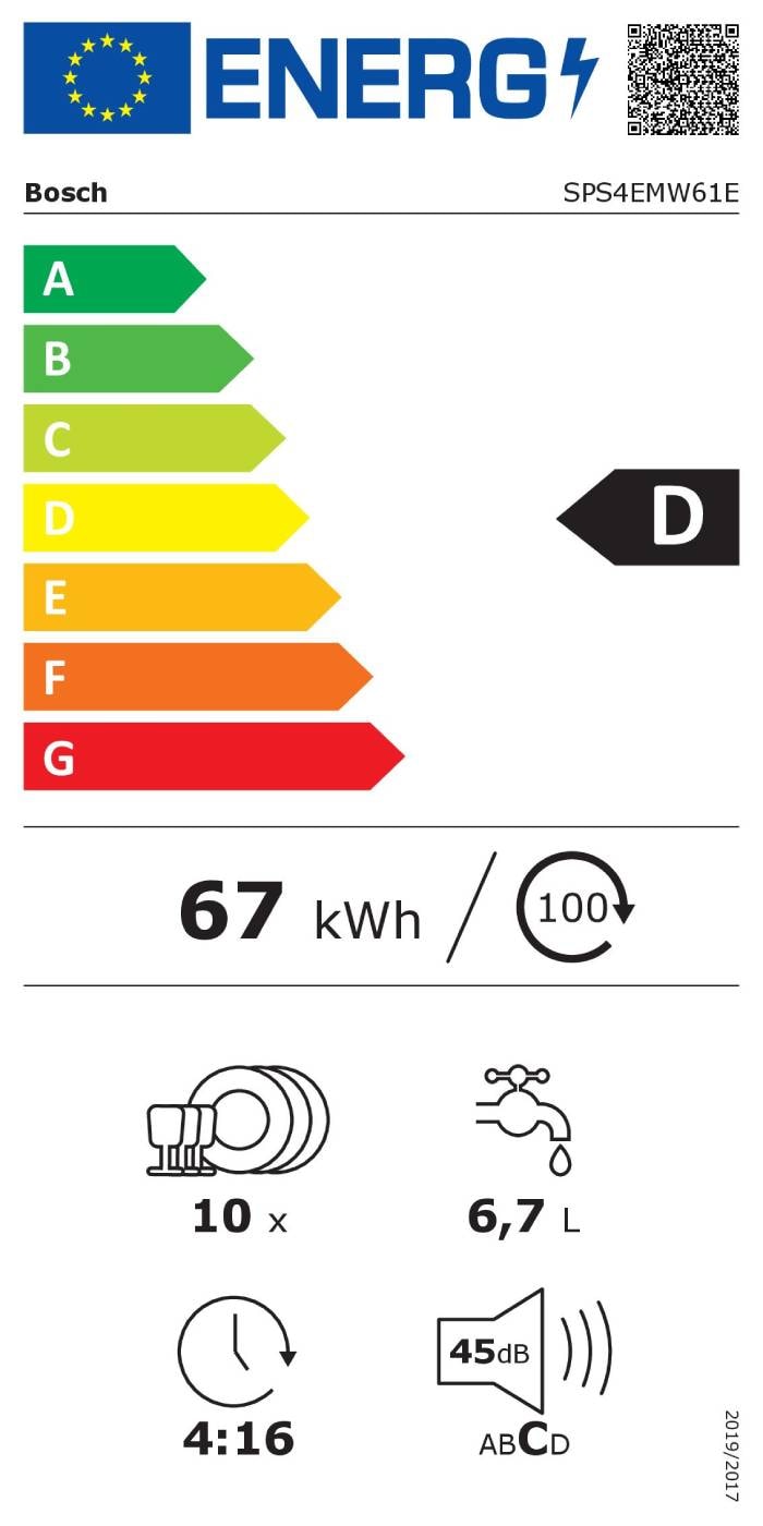 Lave vaisselle 45 cm BOSCH Série 4 Efficient Dry 10 couverts - SPS4EMW61E