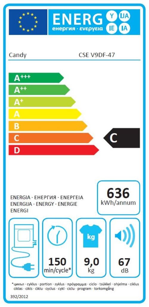 Sèche linge Evacuation CANDY 9kg 67db Blanc - CSEV9DF-S