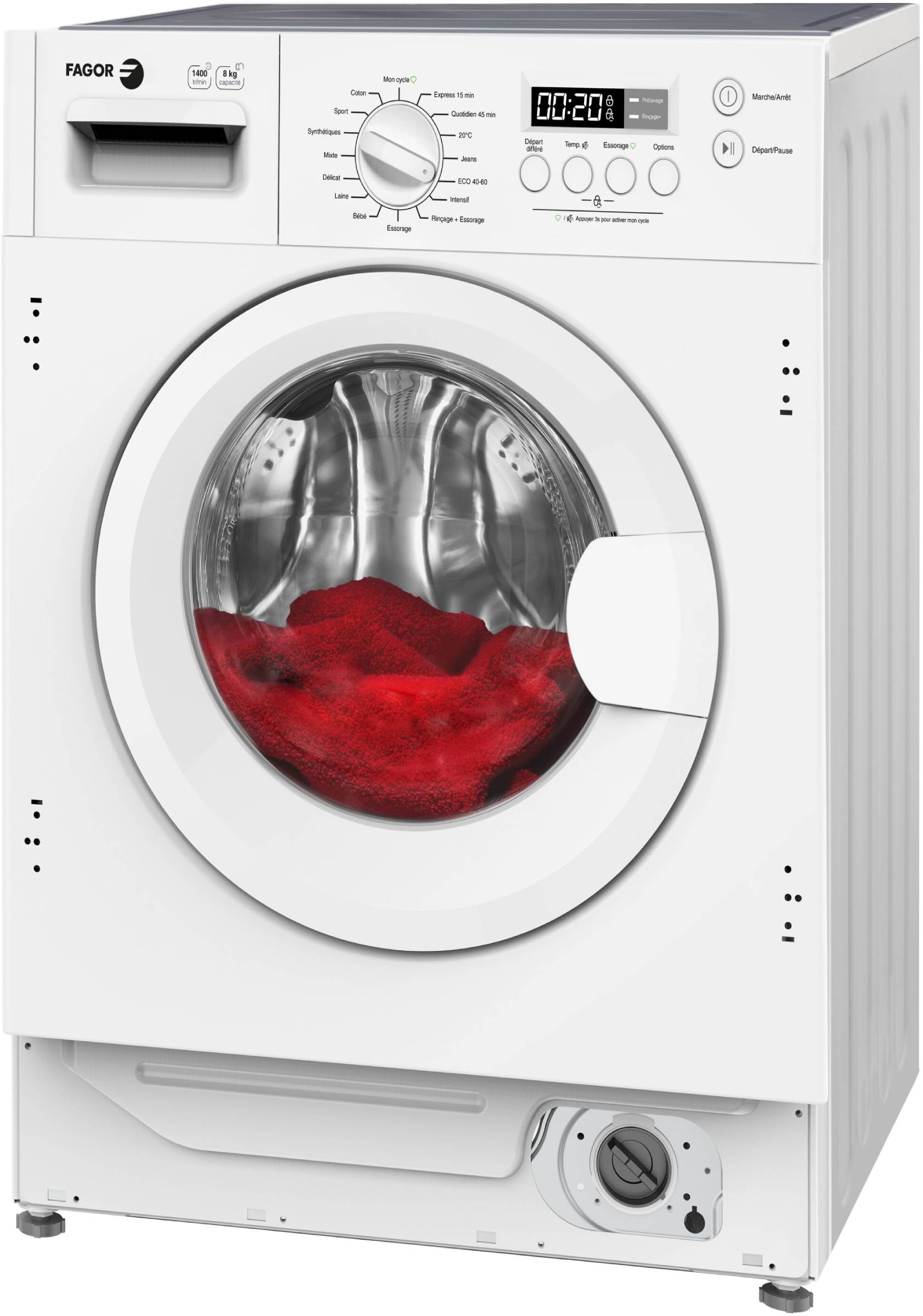 Lave linge encastrable FAGOR 16 programmes 1400 tours/min 76dB 8kg - FLI814IBW