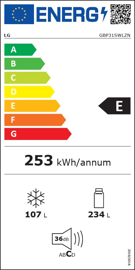 Réfrigérateur congélateur bas LG , Froid No Frost, 341L, Blanc - GBP31SWLZN