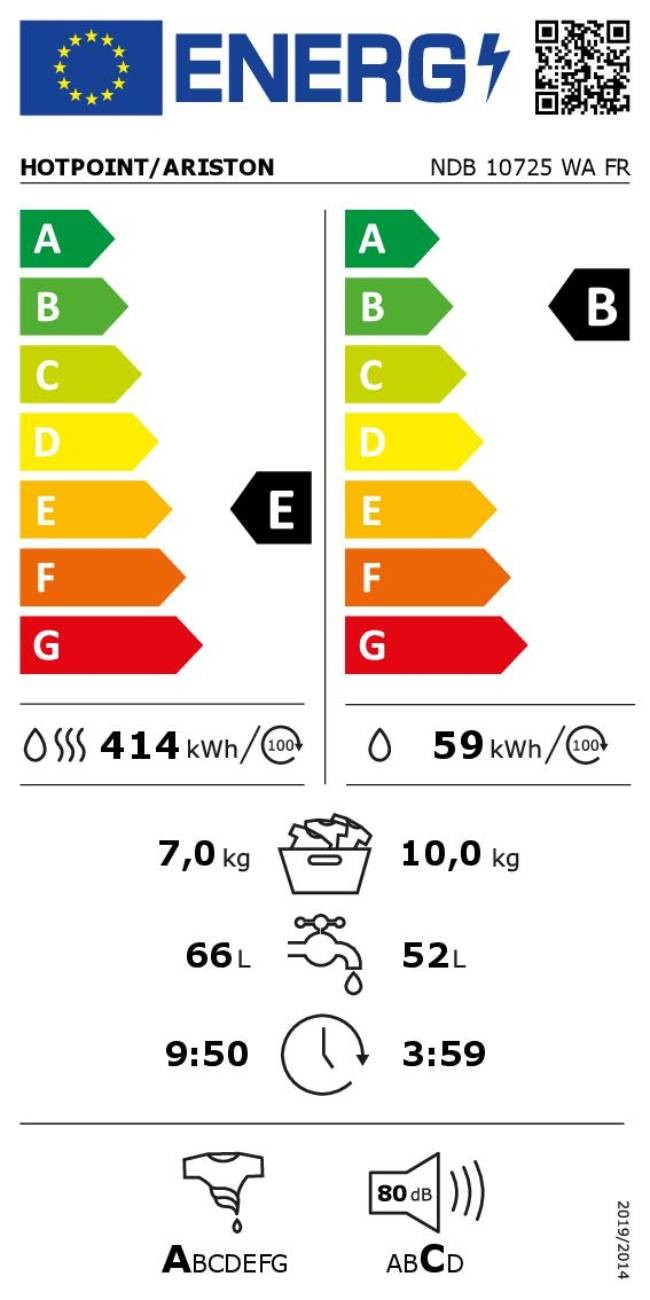 Lave linge sechant Frontal HOTPOINT ARISTON NDB10725WAFR 10kg - NDB10725WAFR