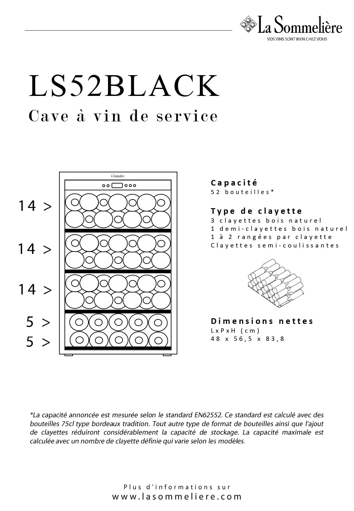 Cave à vin de service LA SOMMELIERE compatible vinotag 52 bouteilles - LS52BLACK