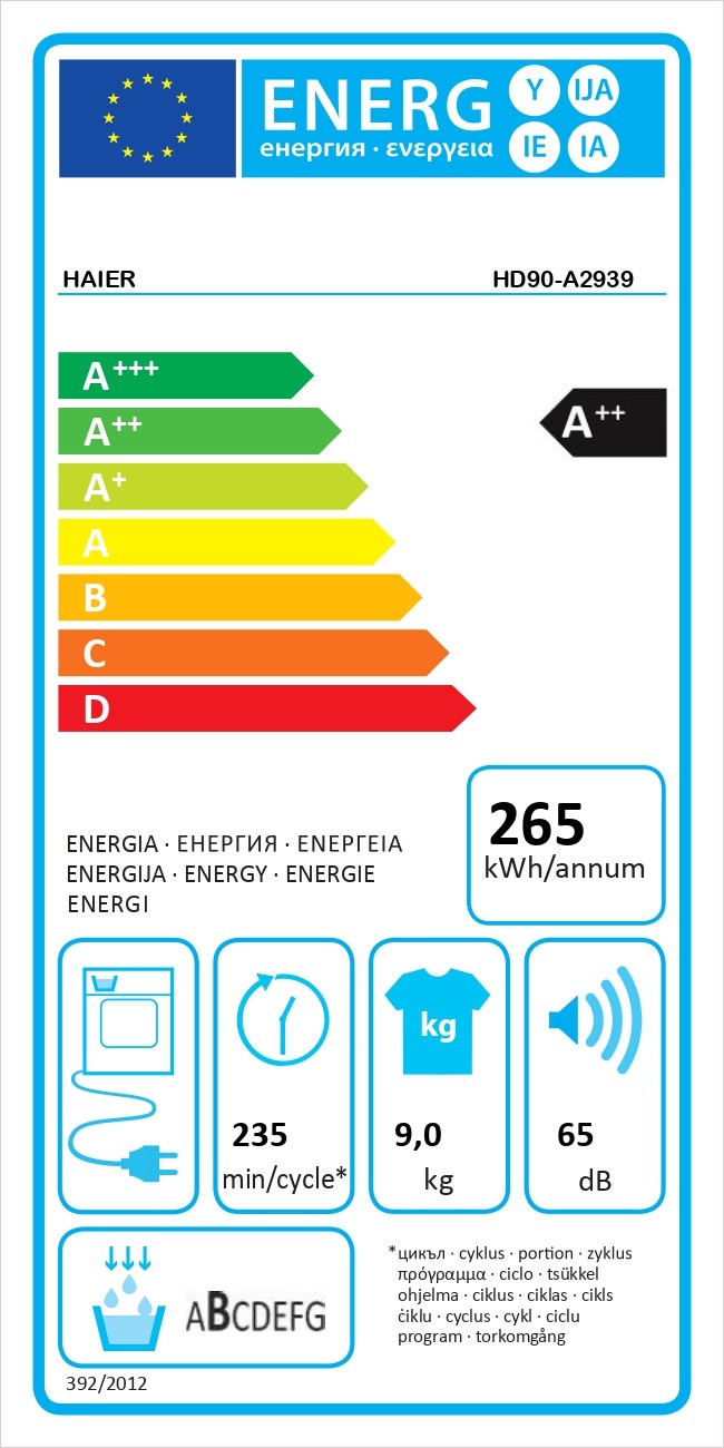 Sèche linge Condensation HAIER  - HD90-A2939-FR