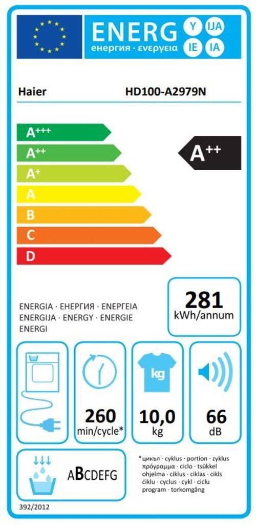 Sèche linge Condensation HAIER  - HD100-A2979N-FR